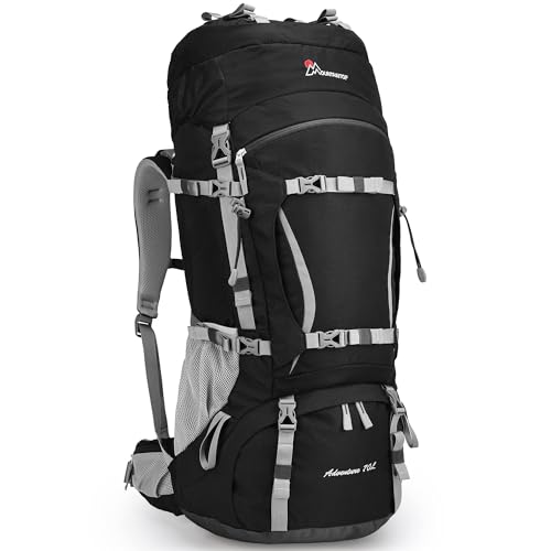 MOUNTAINTOP 70L Internal Frame Backpack Camping Backpacking Hiking Backpack for Men Women with Rain Cover,Black - Image 1