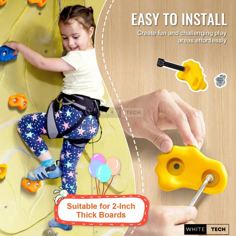 White Tech Rainbow Monkey Rock Climbing Holds (Pack of 20) for Kids & Adults, Indoor Outdoor Playground PlaySet Building Wall Grips with Hardware Kit Ninja Colourful Climbing Holds - Image 4
