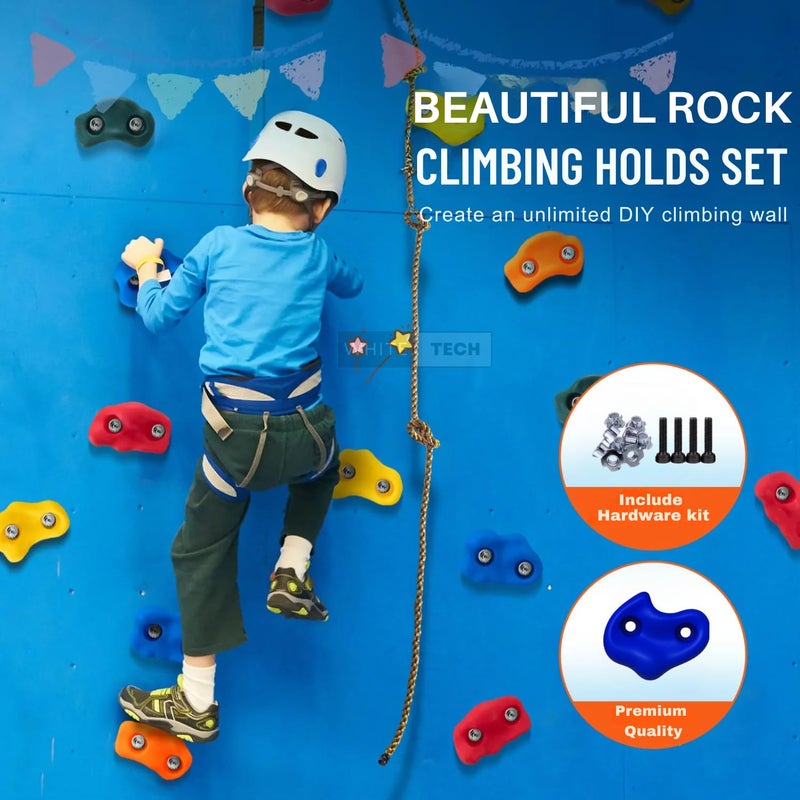 White Tech Rainbow Monkey Rock Climbing Holds (Pack of 20) for Kids & Adults, Indoor Outdoor Playground PlaySet Building Wall Grips with Hardware Kit Ninja Colourful Climbing Holds - Image 2
