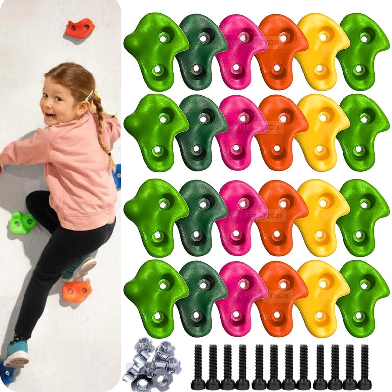 White Tech Rainbow Monkey Rock Climbing Holds (Pack of 20) for Kids & Adults, Indoor Outdoor Playground PlaySet Building Wall Grips with Hardware Kit Ninja Colourful Climbing Holds - Image 1