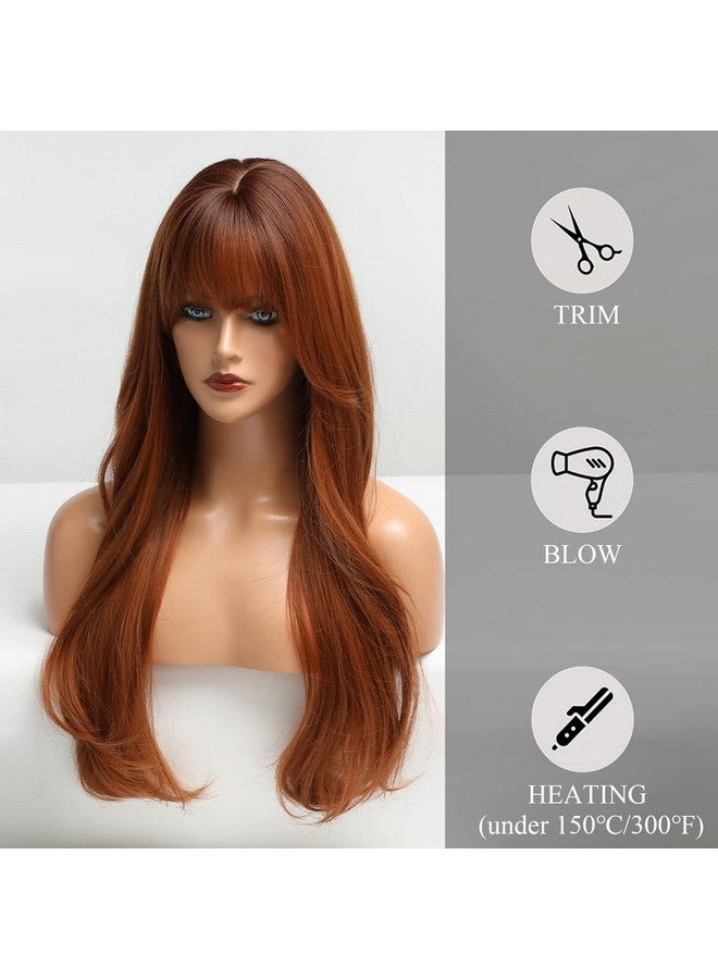 هير كيوب باروكة شعر مستعار طويل بني محمر مع غرة من HAIRCUBE، باروكة شعر مستعار برتقالية مجعدة متعددة الطبقات للنساء، باروكة شعر مستعار طبيعية صناعية للاستخدام اليومي (شعر مستعار طبيعي) - Image 5