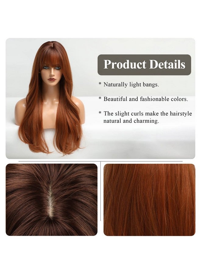 هير كيوب باروكة شعر مستعار طويل بني محمر مع غرة من HAIRCUBE، باروكة شعر مستعار برتقالية مجعدة متعددة الطبقات للنساء، باروكة شعر مستعار طبيعية صناعية للاستخدام اليومي (شعر مستعار طبيعي) - Image 2