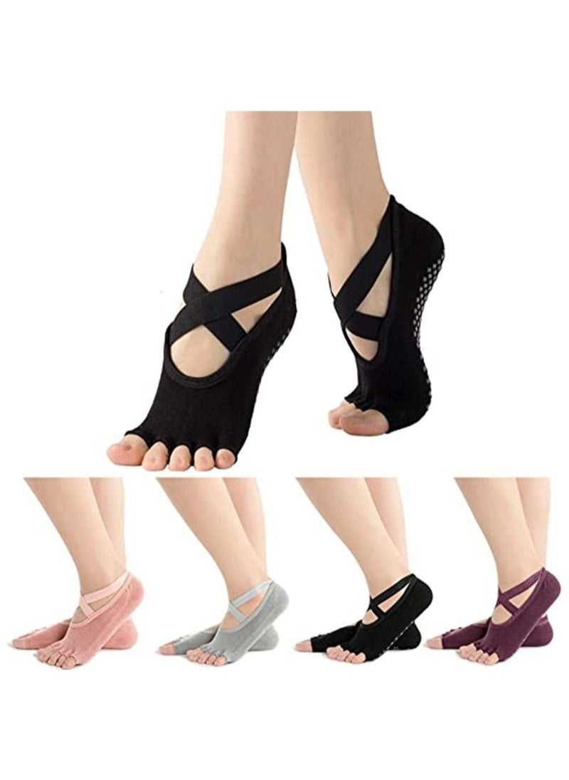 Generic 4 Pairs Non Slip Yoga Socks, Women Dress Socks Clasped Pilates Socks for Ballet Pilates Barre Dance  - Image 1