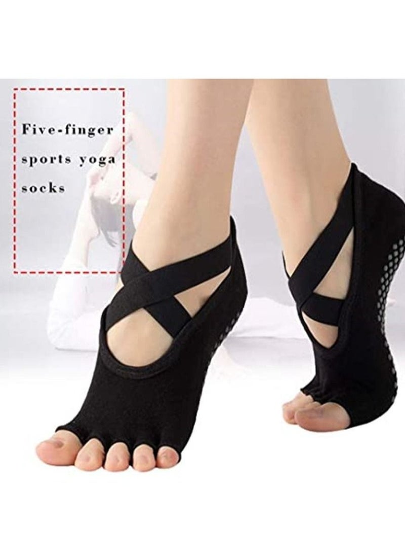 Generic 4 Pairs Non Slip Yoga Socks, Women Dress Socks Clasped Pilates Socks for Ballet Pilates Barre Dance  - Image 3