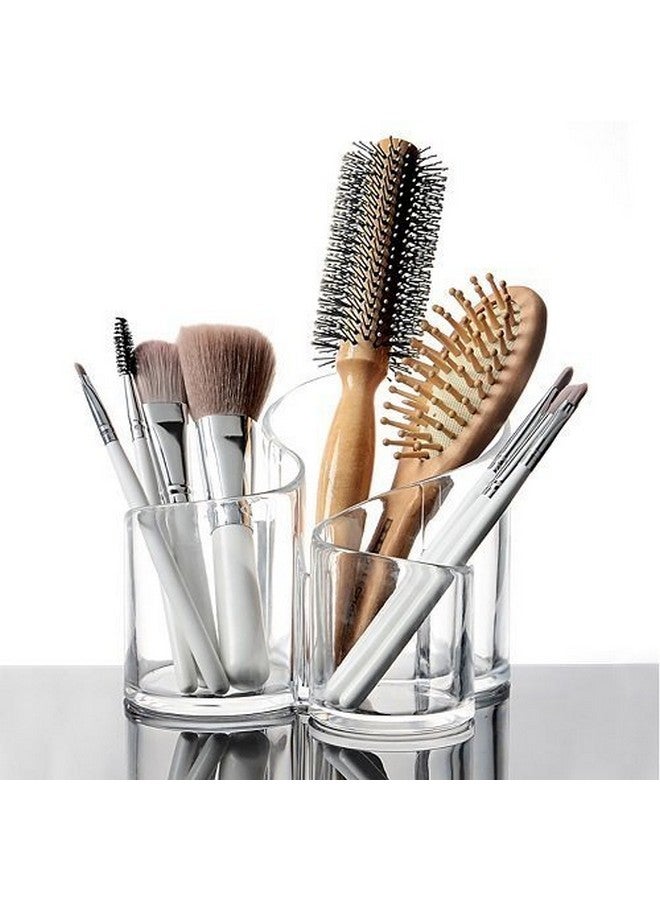 Bhavyam Acrylic Makeup Brush Cosmetic Storage Organizer Desk And Dressing Table Stand(3 Compartment/Medium) - Image 1
