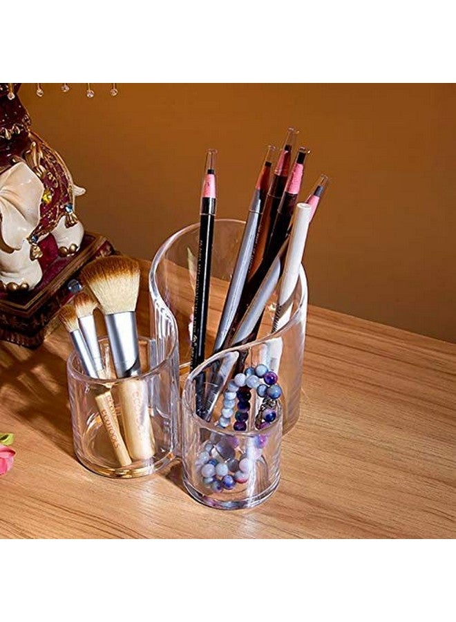 Bhavyam Acrylic Makeup Brush Cosmetic Storage Organizer Desk And Dressing Table Stand(3 Compartment/Medium) - Image 3