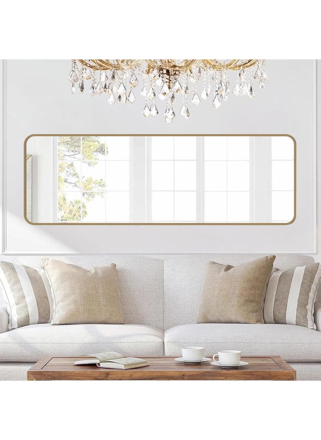 Decorhills - Full-Length Dressing Floor Mirror with Bracket Stand, Wall-Mounted Mirror, Aluminum Alloy Frame, Gold Frame, 36.3x146cm - Image 1