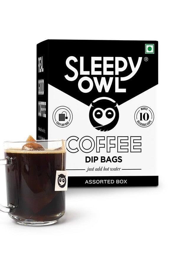 Sleepy Owl Assorted Hot Brew Drip Coffee Bags | 5 Delicious Flavours - French Vanilla, Dark Roast, Cinnamon, Hazelnut, Original | 5 Minute Fresh Brew - No Equipment Needed | 100% Arabica | 10 Serves - Image 1
