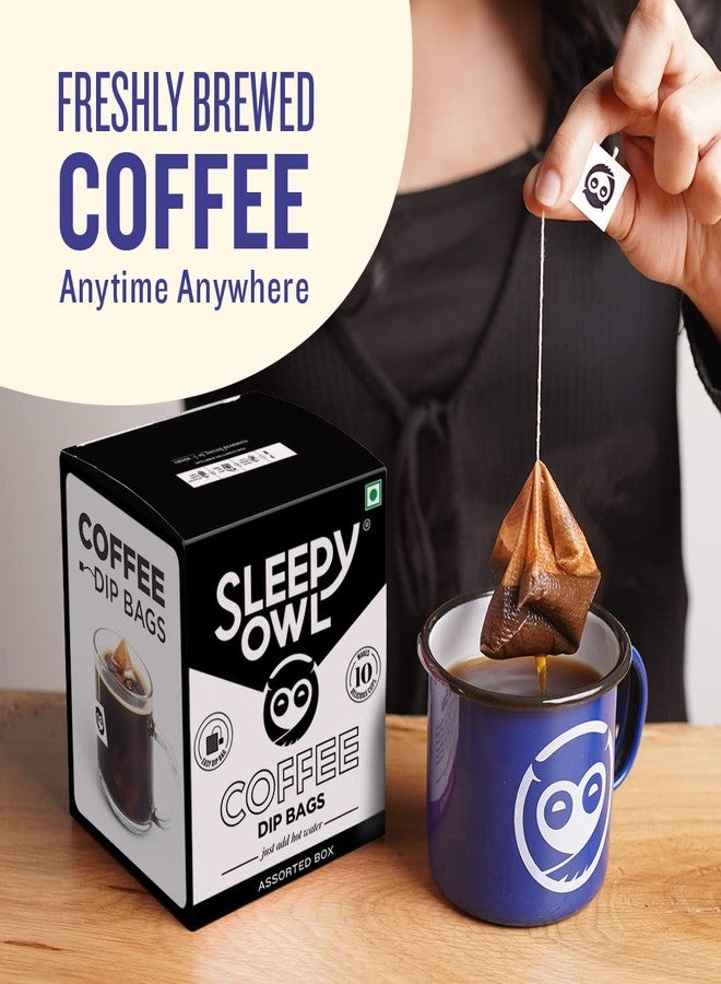 Sleepy Owl Assorted Hot Brew Drip Coffee Bags | 5 Delicious Flavours - French Vanilla, Dark Roast, Cinnamon, Hazelnut, Original | 5 Minute Fresh Brew - No Equipment Needed | 100% Arabica | 10 Serves - Image 2