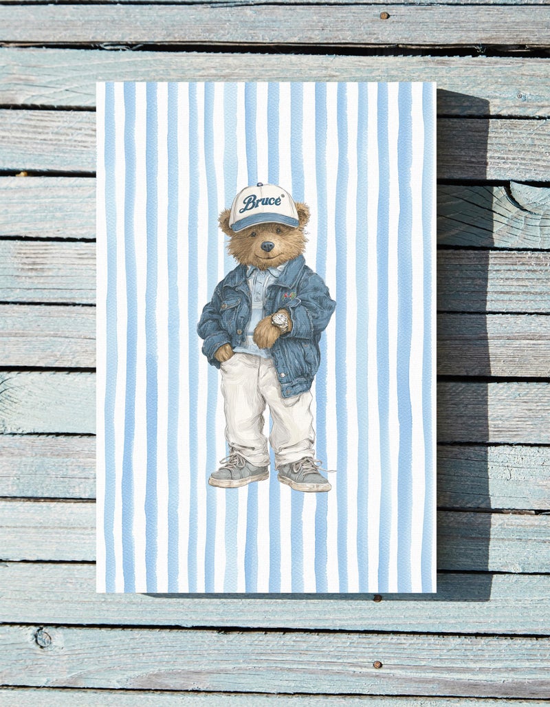 TNESSENTIAL Coastal Preppy Striped Bear Wall Art Poster or Canvas Print, Nautical Teddy Blue Stripes Boys Room Nursery Decor, Kids Sailor Beach Poster - Image 5