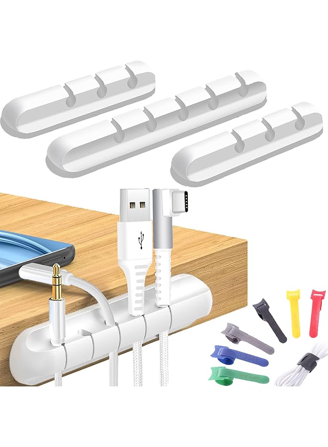 promass [4-Packs] Cable Clips Cord Organizer Cable Management, Cord Clips Adhesive USB Charger Cable Holder for Desk Wire Management Clips, Cord Holders for Nightstand, Home, Office, Car, Cables - Image 1