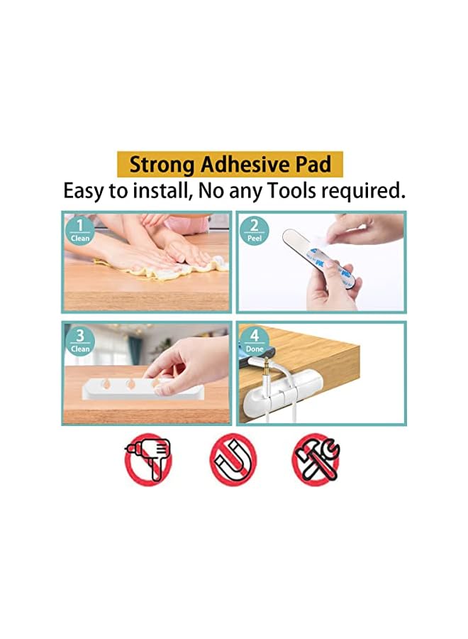 promass [4-Packs] Cable Clips Cord Organizer Cable Management, Cord Clips Adhesive USB Charger Cable Holder for Desk Wire Management Clips, Cord Holders for Nightstand, Home, Office, Car, Cables - Image 5