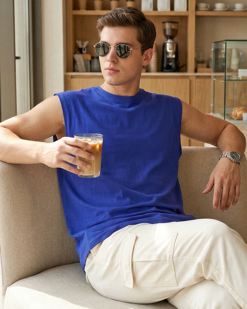 bewakoof Men Blue Boxy Fit Vest - Image 1