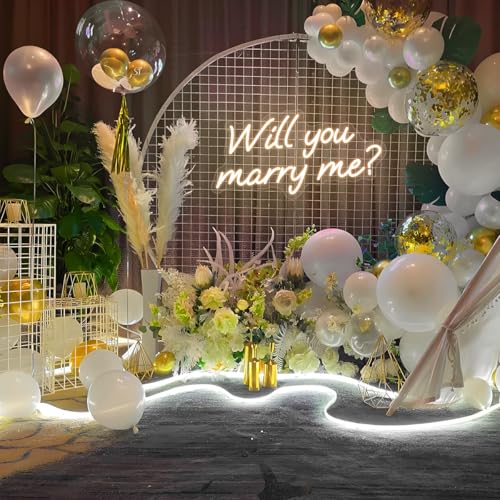 QLKGWEA Will You Marry Me Neon Sign, Marry Me Light Up Letters for Wedding Proposal Decorations, Warm White, 16.5 x 8.3 inch - Image 3
