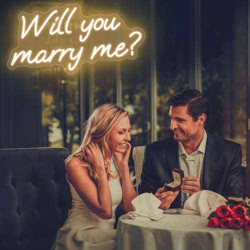 QLKGWEA Will You Marry Me Neon Sign, Marry Me Light Up Letters for Wedding Proposal Decorations, Warm White, 16.5 x 8.3 inch - Image 2