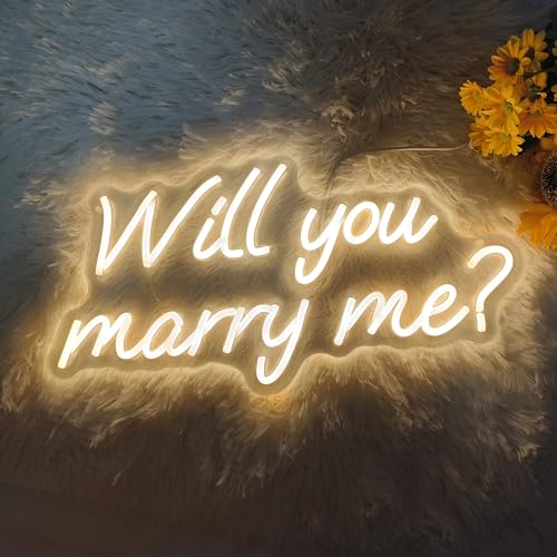 QLKGWEA Will You Marry Me Neon Sign, Marry Me Light Up Letters for Wedding Proposal Decorations, Warm White, 16.5 x 8.3 inch - Image 1