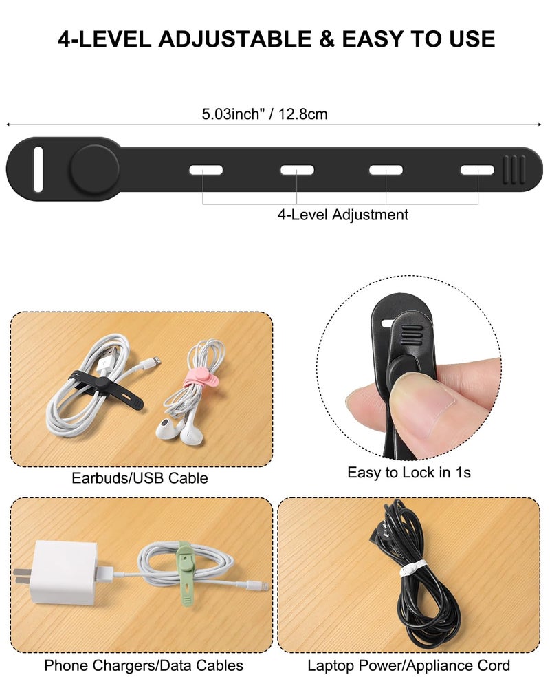 OneLeaf Reusable Silicone Cable Ties, Soft Cord Bundlers for USB Chargers, Kitchen Appliance, Adjustable Wire Management Straps with Secure Buckle, Travel Tech & Cruise Essentials Keepers, Multicolor - Image 4