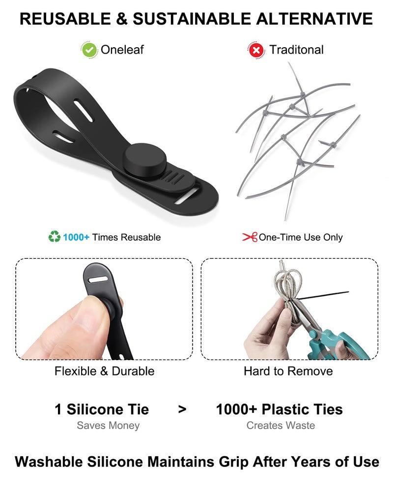 OneLeaf Reusable Silicone Cable Ties, Soft Cord Bundlers for USB Chargers, Kitchen Appliance, Adjustable Wire Management Straps with Secure Buckle, Travel Tech & Cruise Essentials Keepers, Multicolor - Image 5