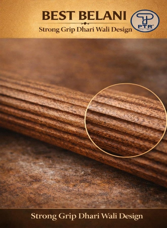 PTR 13 Inch Seasoned Wooden Belan Rolling Pin Dhari Wali Belani for Papad Khakhra Khichla Durable Strong Grip Seasoned Wood - Image 4