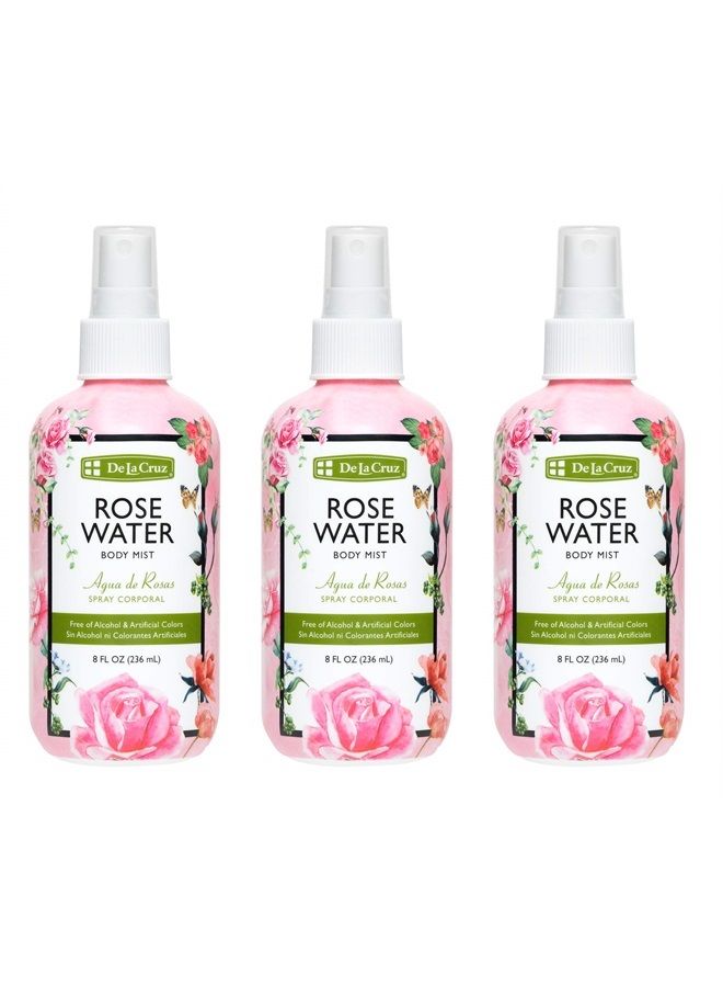 De La Cruz Rose Water Body Mist - Rosewater Spray for Face, Skin and Hair 8 fl oz (3 Bottles)  - Image 1