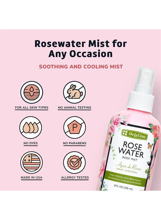 De La Cruz Rose Water Body Mist - Rosewater Spray for Face, Skin and Hair 8 fl oz (3 Bottles)  - Image 2