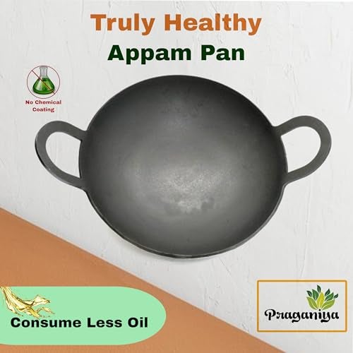 PRAGANIYA Pure Iron Laser Cut Appachatti/Appam Pan 100% Pure & Toxin-Free Super Smooth (Pre-Seasoned) (8") - Image 5