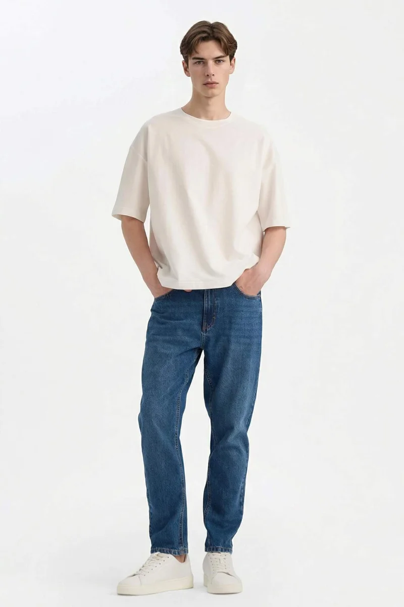 DeFacto Loose Fit Crew Neck Thin Sweatshirt Fabric Short Sleeve T-Shirt