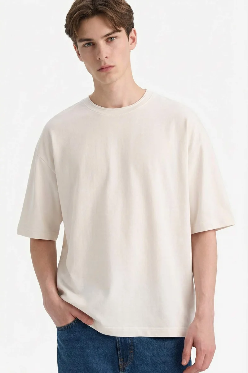 DeFacto Loose Fit Crew Neck Thin Sweatshirt Fabric Short Sleeve T-Shirt