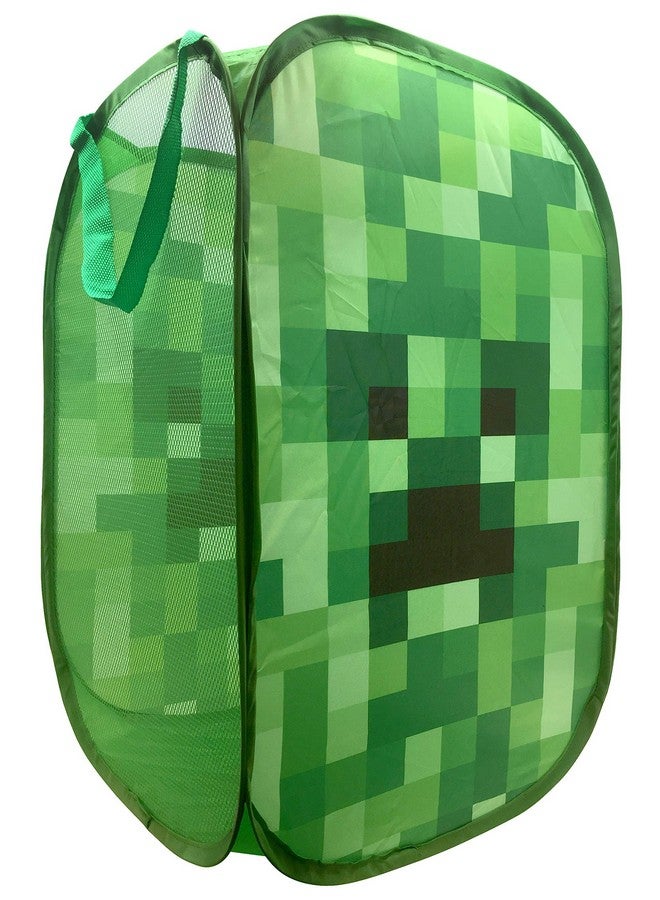 Jay Franco Jay Franco Minecraft Creeper Pop Up Hamper - Mesh Laundry Basket/Bag with Durable Handles, 22" x 14" - Image 1