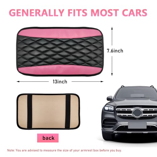 Ohleats Car Center Console Cushion Pad PU Leather Waterproof Auto Armrest Box Cover Protector Comfortable Armrest Seat Box Cover Mat Universal Car Accessories for SUV Truck Pink - Image 3