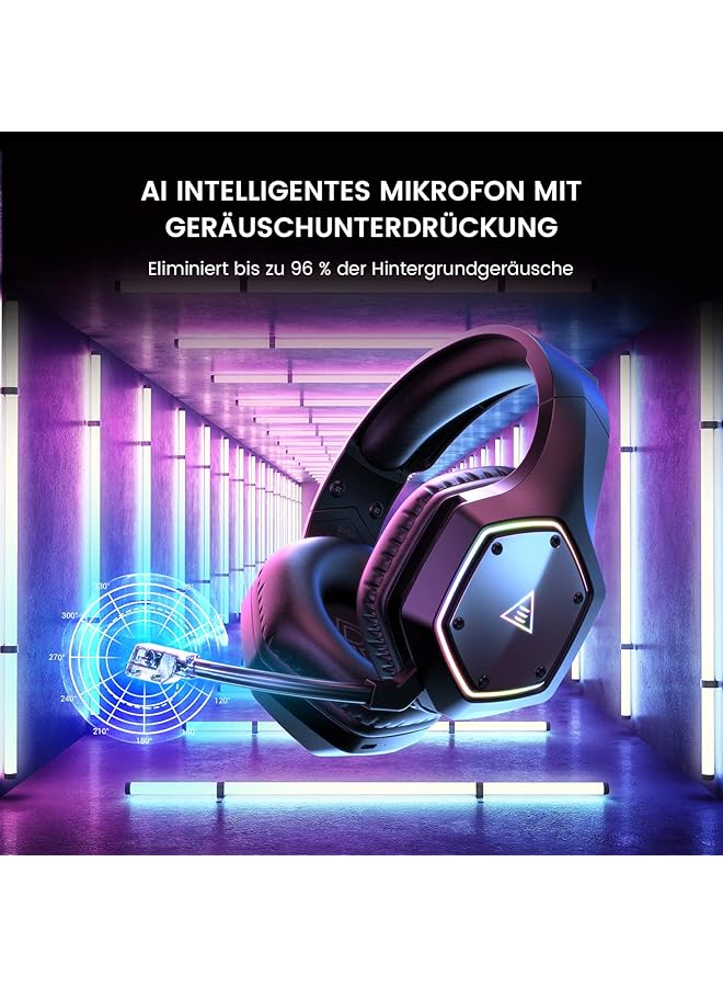 إكسا سماعة ألعاب لاسلكية 2.4 جيجاهرتز USB سماعات ألعاب مع ميكروفون للكمبيوتر الشخصي PS5 PS4 Nintendo Switch صوت محيطي 7.1 سماعة ألعاب إضاءة RGB تصميم مريح 3.5 مم سلكية لسلسلة Xbox - Image 4