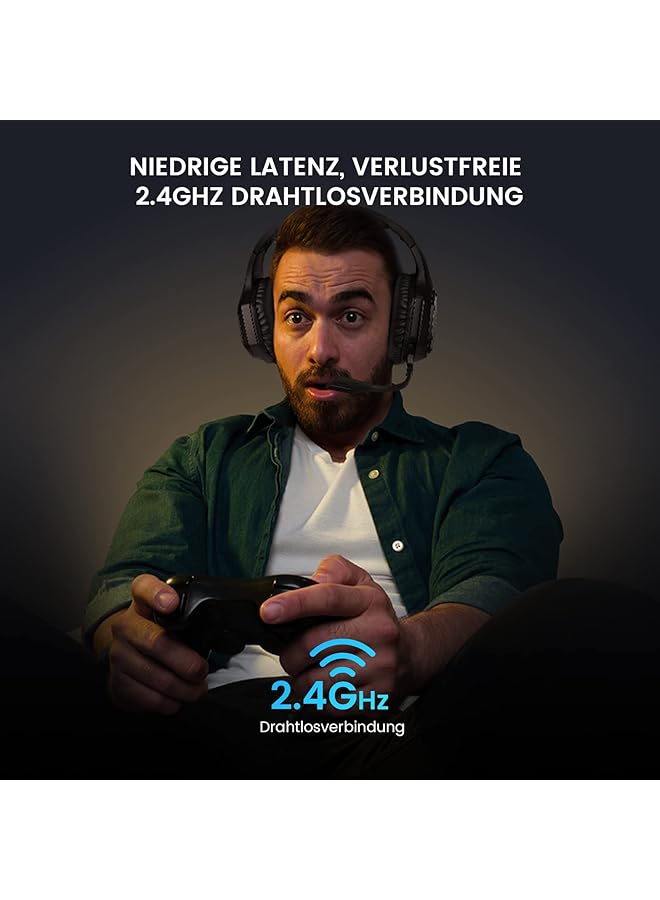 إكسا سماعة ألعاب لاسلكية 2.4 جيجاهرتز USB سماعات ألعاب مع ميكروفون للكمبيوتر الشخصي PS5 PS4 Nintendo Switch صوت محيطي 7.1 سماعة ألعاب إضاءة RGB تصميم مريح 3.5 مم سلكية لسلسلة Xbox - Image 2