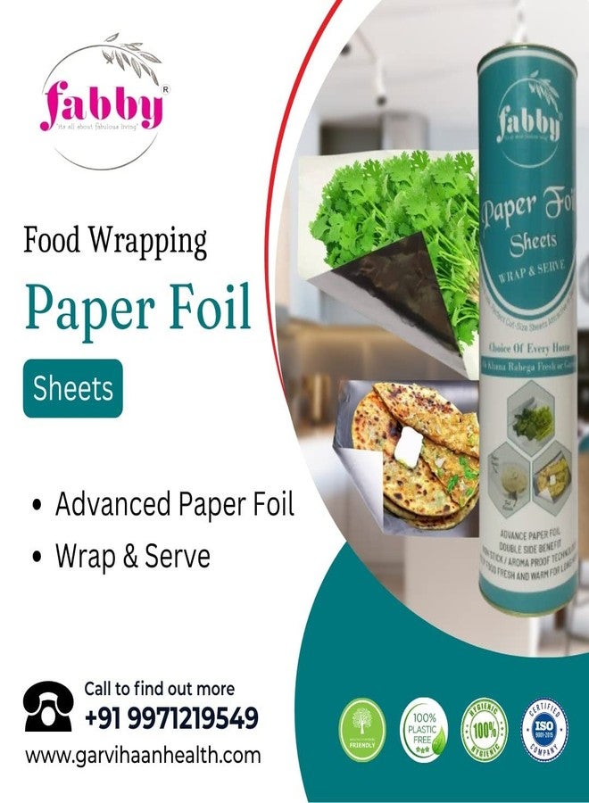 Fabby Paper FOIL | Ready to use Perfect Cut Size | Breathable & Plastic Free | Wrap Roti, Parantha, Sandwich, Rolls, Burgers Perfect for Packing Food Paper 100 Sheets (Pack of 1) - Image 2