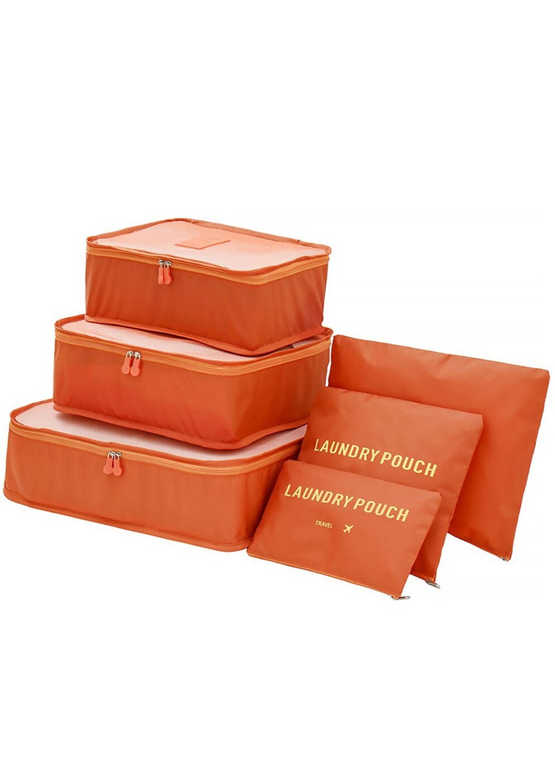 6 Pcs Travel Luggage Bags Set Home Storage Case Set Multi-functional Clothing Sorting Packages Travelling Packing Organizor  Pouches orange  - Image 1
