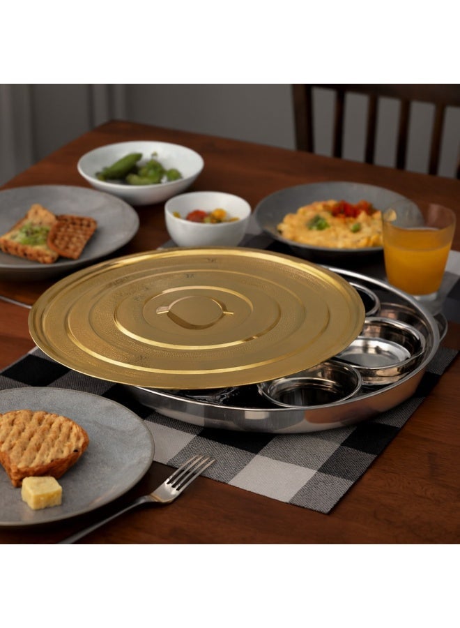 دانيا صينية فطور ستانلس ستيل 8 قطع – غطاء ذهبي منقوش | أناقة الضيافة تبدأ من هنا - Image 1
