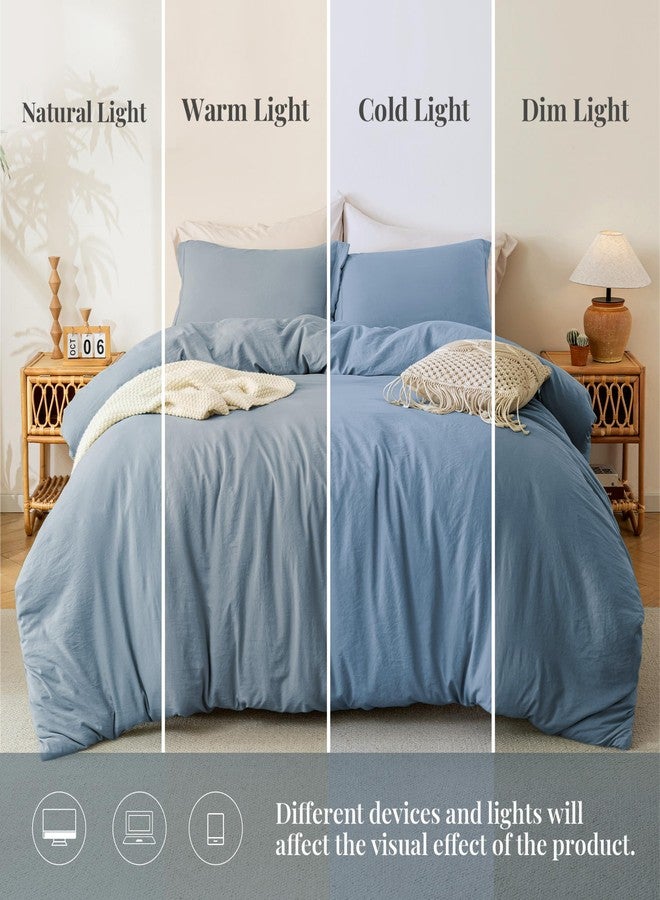 MILDLY Duvet Cover Queen Size - Super Soft Haze Blue Bed Cover Set, 3 Piece 100% Washed Microfiber Bedding Set with Zipper Closure, 1 Duvet Cover 90x90 inches and 2 Pillow Shams - Image 4