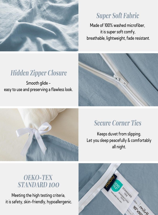 MILDLY Duvet Cover Queen Size - Super Soft Haze Blue Bed Cover Set, 3 Piece 100% Washed Microfiber Bedding Set with Zipper Closure, 1 Duvet Cover 90x90 inches and 2 Pillow Shams - Image 5