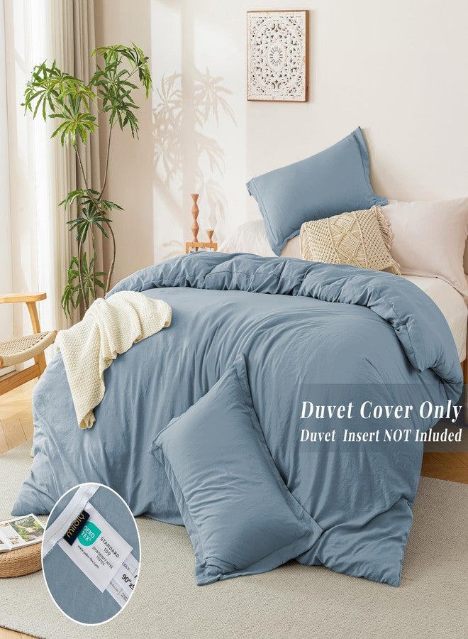 MILDLY Duvet Cover Queen Size - Super Soft Haze Blue Bed Cover Set, 3 Piece 100% Washed Microfiber Bedding Set with Zipper Closure, 1 Duvet Cover 90x90 inches and 2 Pillow Shams - Image 3
