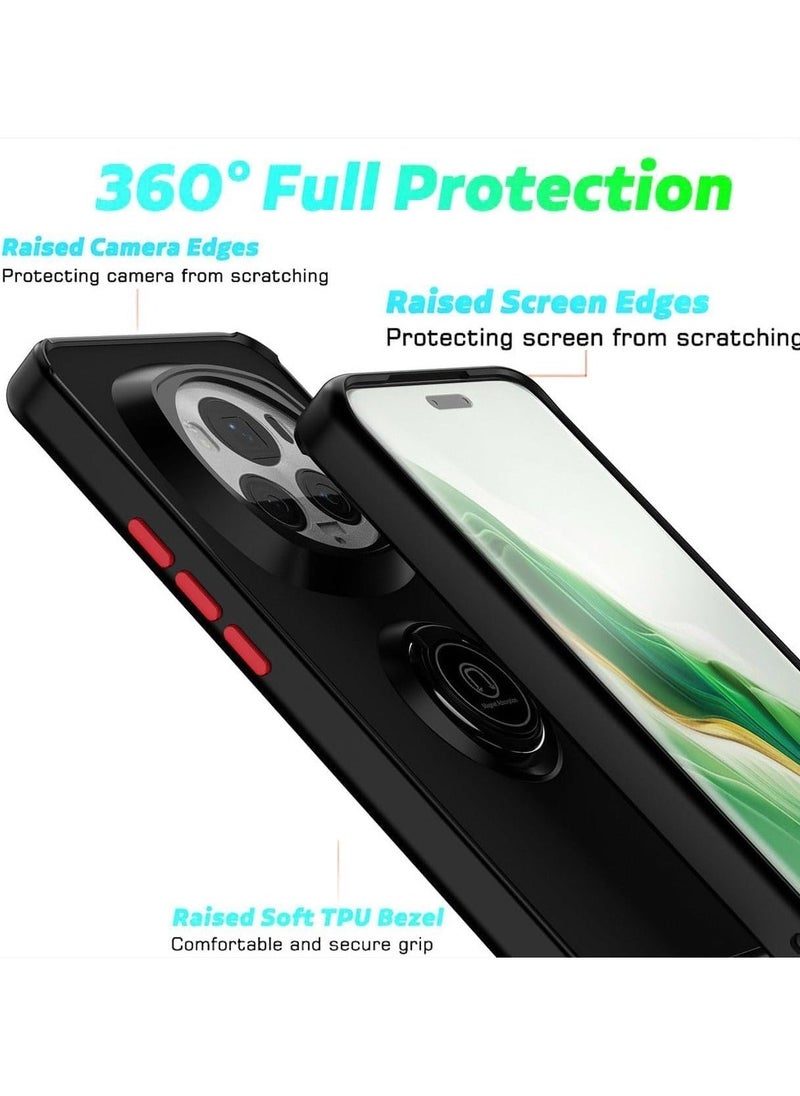 جراب متوافق مع Honor Magic 6 Pro مع حامل حلقي، جراب مقاوم للصدمات من مادة PC + TPU، غطاء واقٍ شفاف غير لامع لهاتف Honor Magic6 Pro (أسود) - Image 4