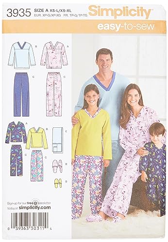 Simplicity Sewing Pattern 3935 Miss/Men/Child Sleepwear, A (XS-L/XS-XL) - Image 1