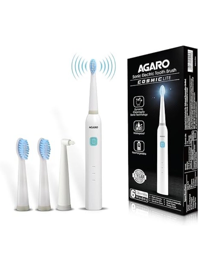 AGARO COSMIC Lite Sonic Electric Toothbrush for Adults with 6 Modes, 3 Brush Heads, 1 Interdental Head and Rechargeable with 3.5 Hours Charge Lasting up to 25 Days, Power Toothbrush - Image 1