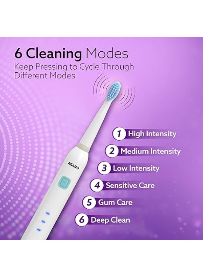 AGARO COSMIC Lite Sonic Electric Toothbrush for Adults with 6 Modes, 3 Brush Heads, 1 Interdental Head and Rechargeable with 3.5 Hours Charge Lasting up to 25 Days, Power Toothbrush - Image 3