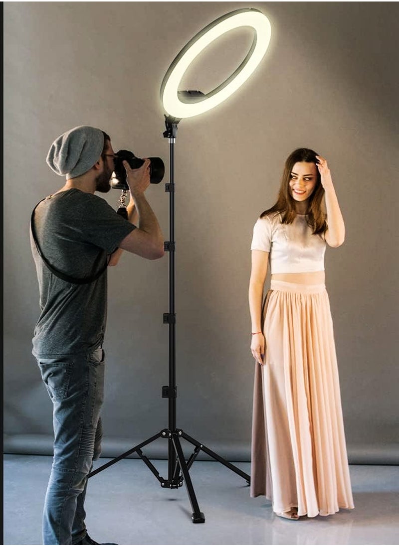 DBLEW - 18 inch Dimmable Circle LED Studio Selfie Ring Light With 90Inch Tripod Stand Remote And 3 Mobile Phone Holders For Makeup Camera Photography YouTube Video Shoot TikTok Vlog Live Stream With Carry Bag - Image 1