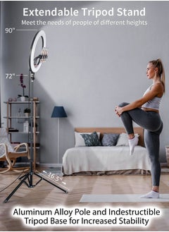 دي بلو حلقة ضوء LED قابلة للتعتيم 18 بوصة مع حامل ثلاثي 90 بوصة، وجهاز تحكم عن بعد، و3 حوامل هواتف للتصوير، المكياج، اليوتيوب، تيك توك، البث المباشر مع حقيبة حمل  - Image 3