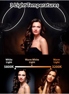 دي بلو حلقة ضوء LED قابلة للتعتيم 18 بوصة مع حامل ثلاثي 90 بوصة، وجهاز تحكم عن بعد، و3 حوامل هواتف للتصوير، المكياج، اليوتيوب، تيك توك، البث المباشر مع حقيبة حمل  - Image 2