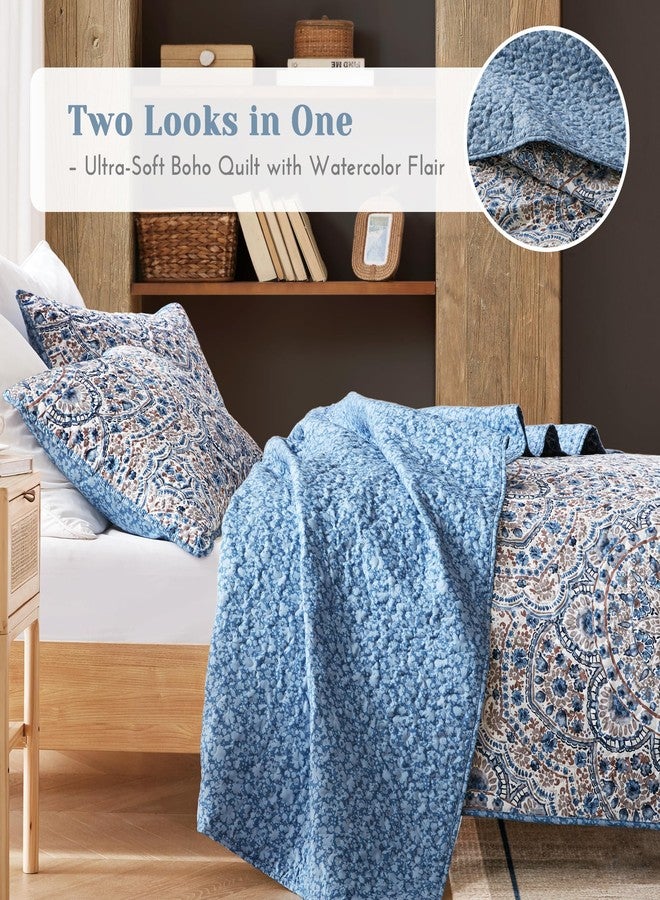 كومفورت سبيسيس طقم لحاف فاليري بوهو من كومفورت سبيسز، مقاس كامل/كوين، أزرق - طقم سرير خفيف الوزن قابل للعكس، مزين بنقشة ألوان مائية، لحاف مريح مناسب لجميع الفصول، مثالي لغرفة الضيوف، أو السكن الجامعي، أو سرير المراهقين أو البالغين - Image 2