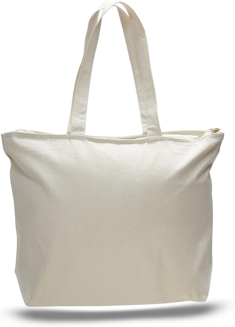 TBF 3 Pack Set of 3 Heavy Canvas Large Tote Bag with Zippered Closure - Image 2