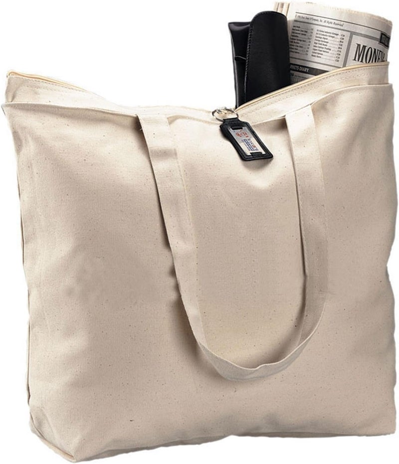 TBF 3 Pack Set of 3 Heavy Canvas Large Tote Bag with Zippered Closure - Image 1