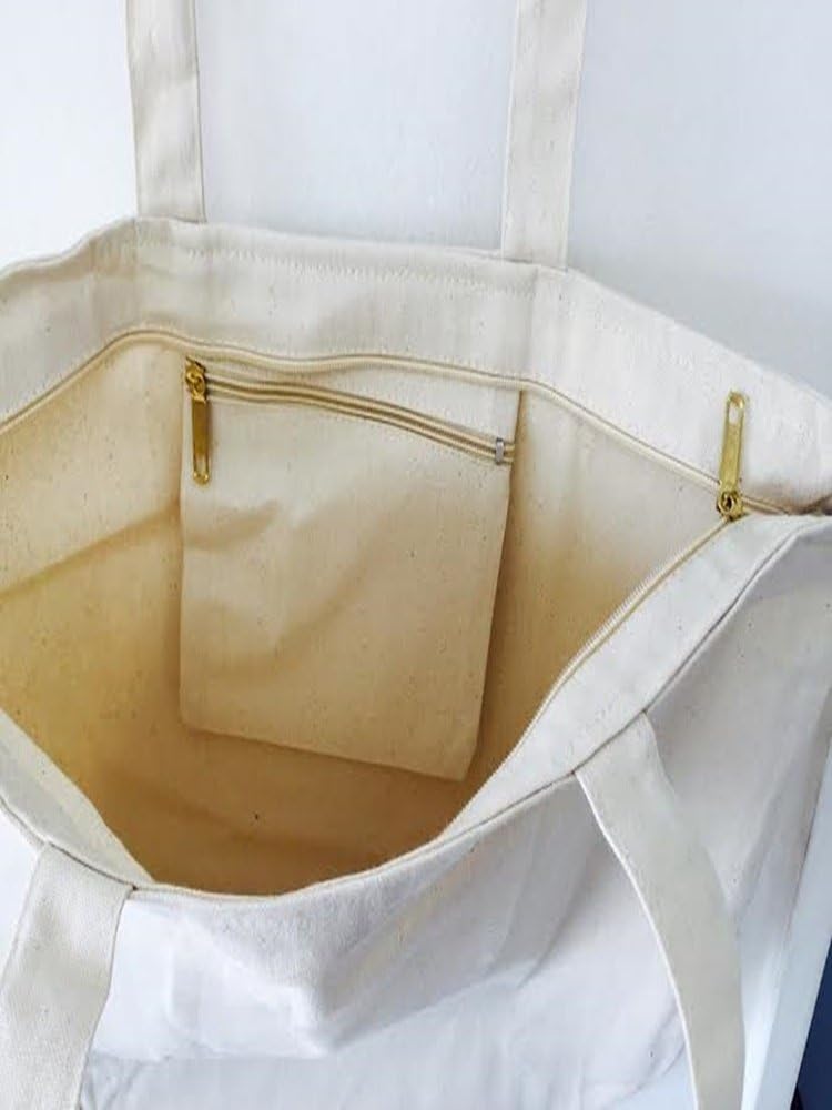 TBF 3 Pack Set of 3 Heavy Canvas Large Tote Bag with Zippered Closure - Image 3