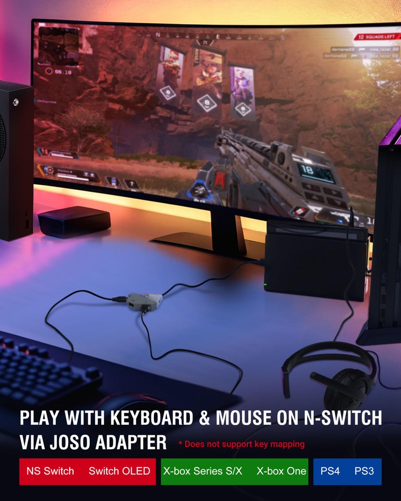 Joso Keyboard and Mouse Adapter for Nintendo Switch, Xbox One, Xbox Series X|S, PS4, PS3 – Console Converter for FPS Games, Adjustable Mouse Sensitivity, Plug & Play - Image 2